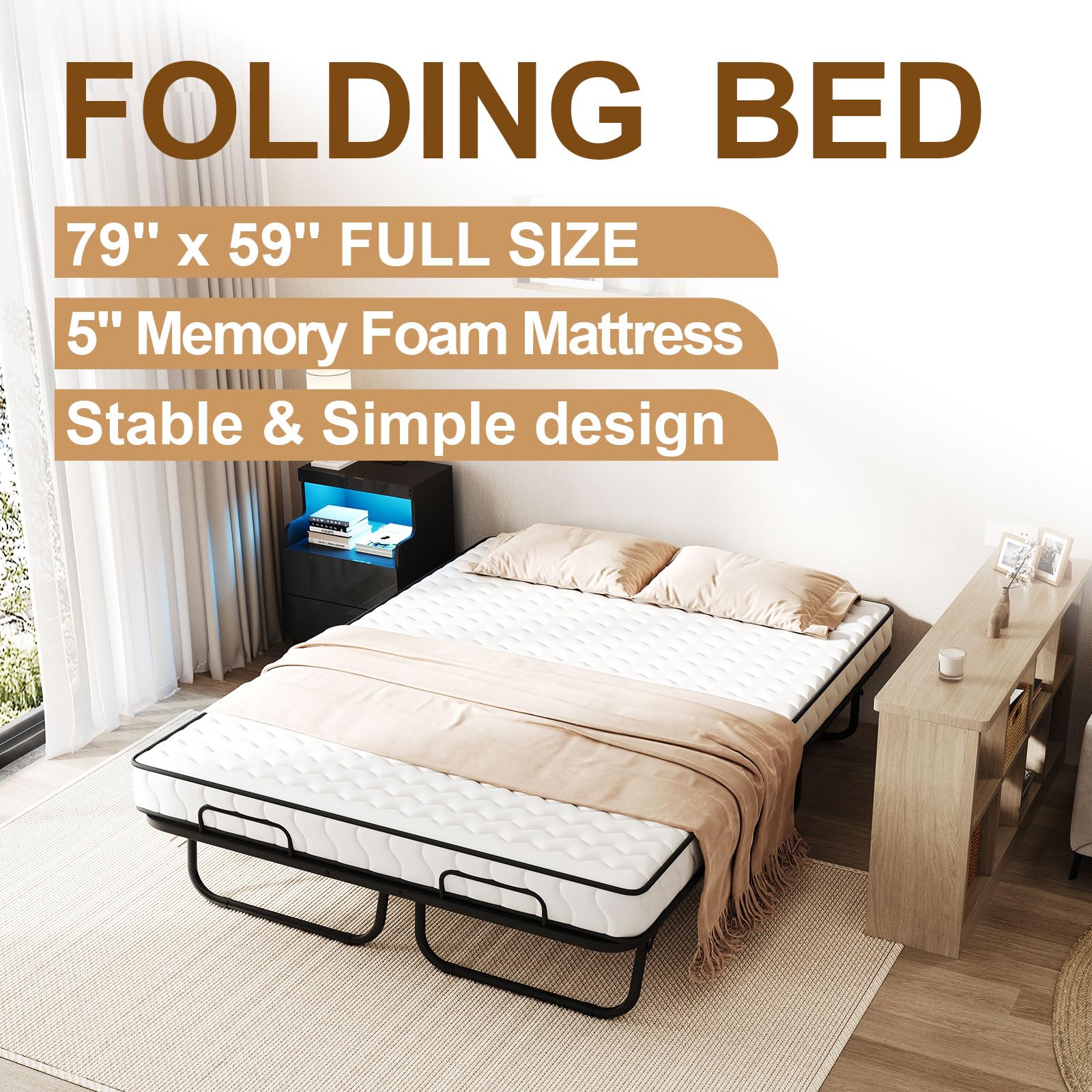 Extra Large Folding Bed with Memory Foam Mattress