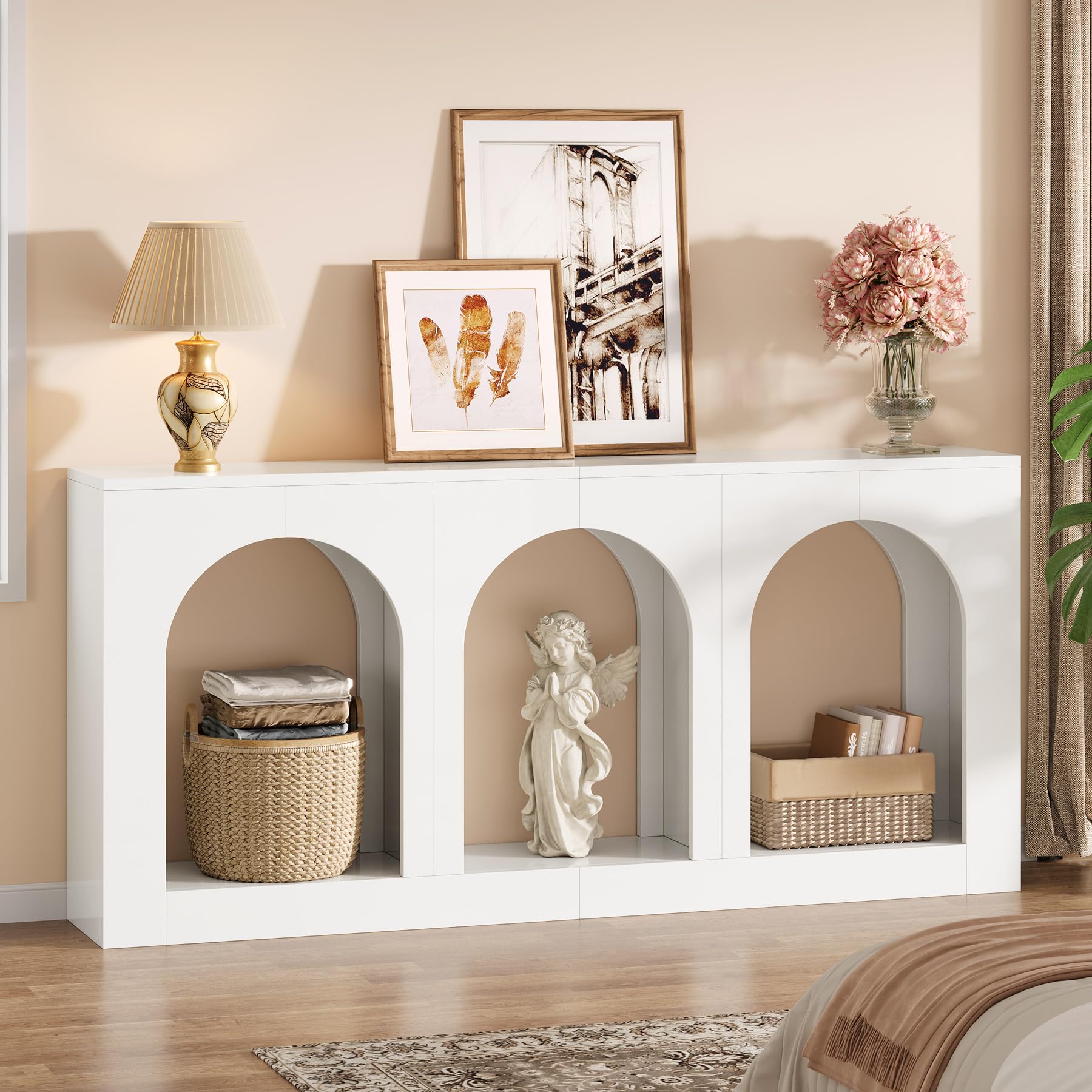 Tribesigns 70.9" White Console Table with Storage, Wood Entryway Entry Table with 3 Arched Shelves for Foyer, Hallway, Living Room, Behind Couch Sofa, Narrow Long
