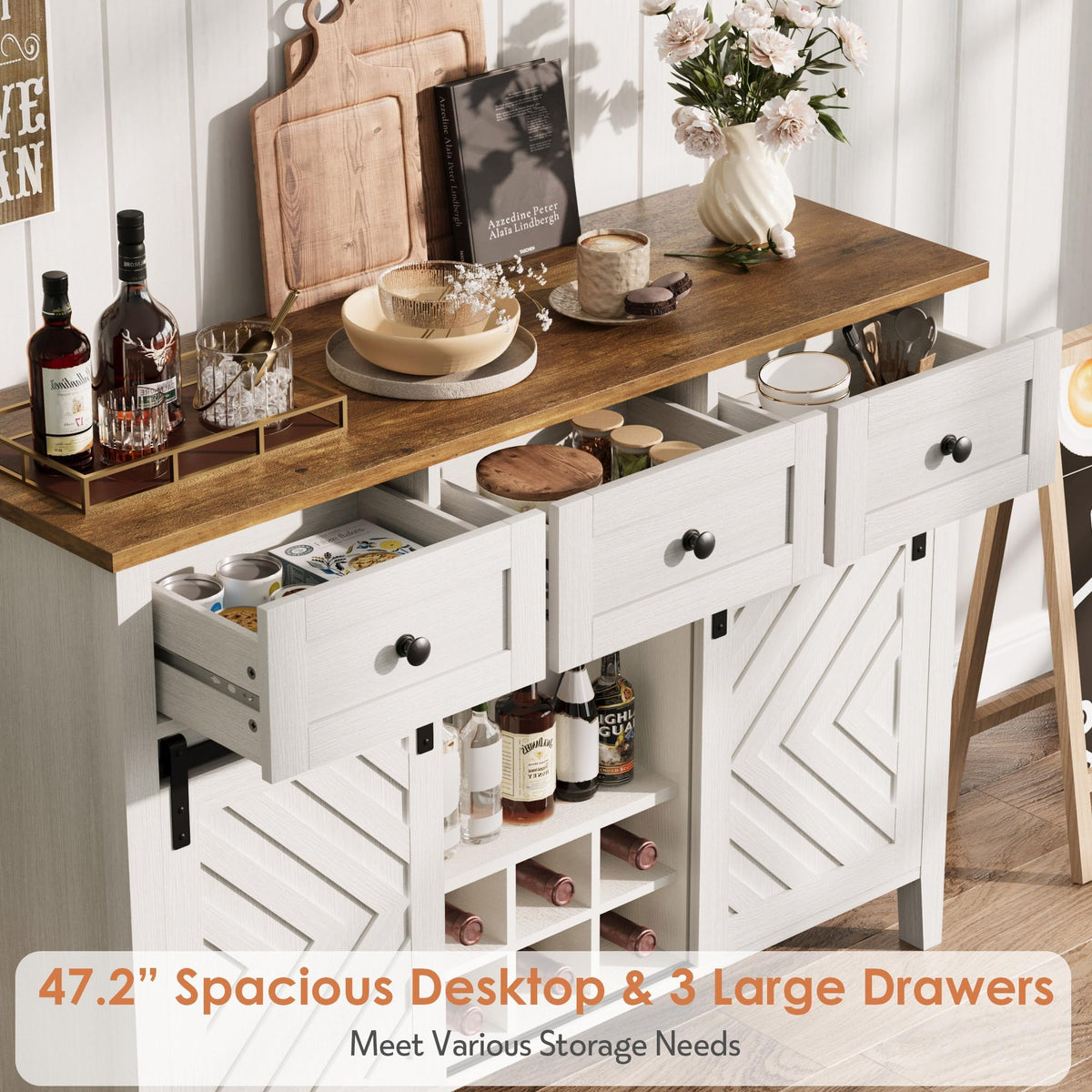 CABIHOME 47.2'' Farmhouse Buffet Cabinet with Sliding Barn Door