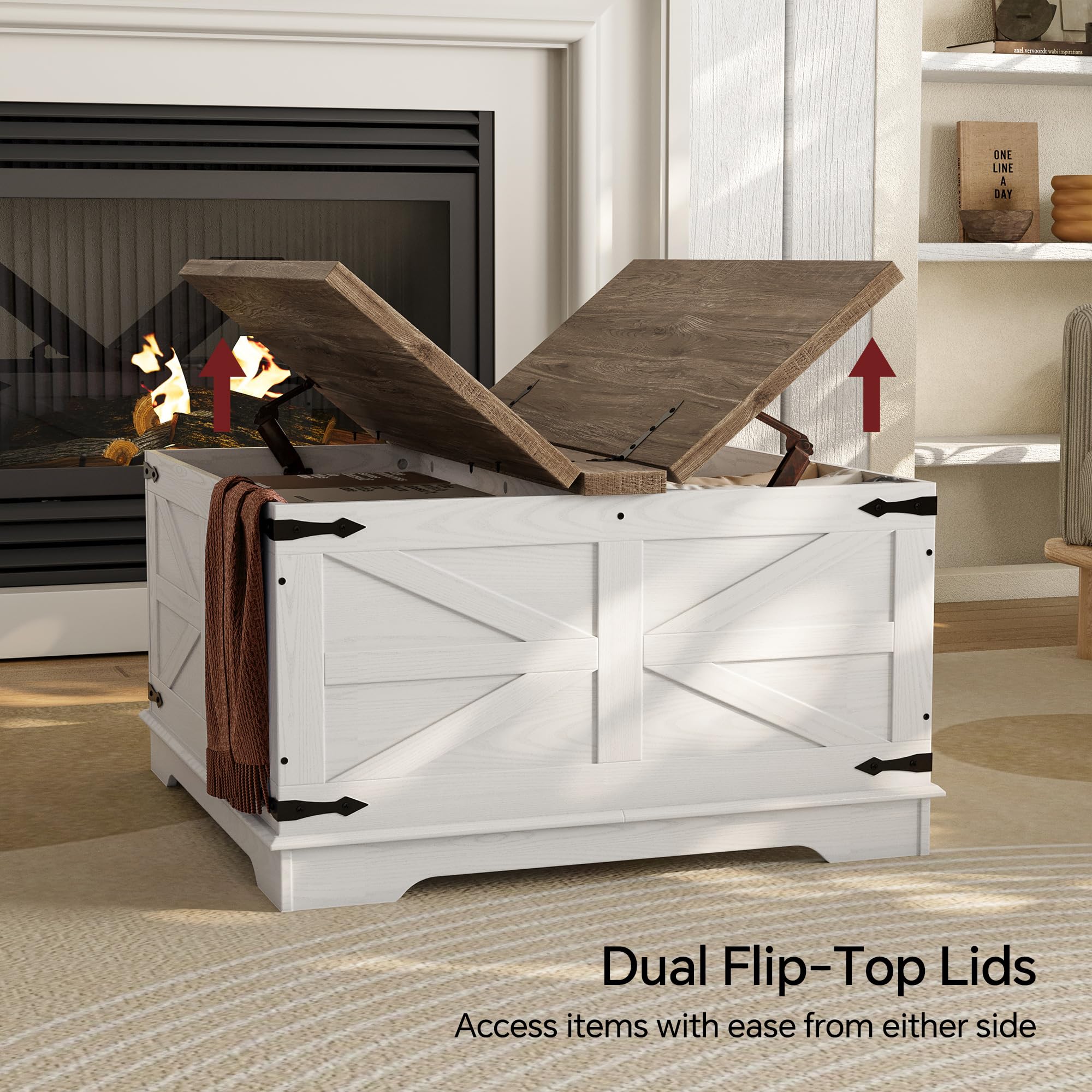 Farmhouse Square Coffee Table with Hidden Storage