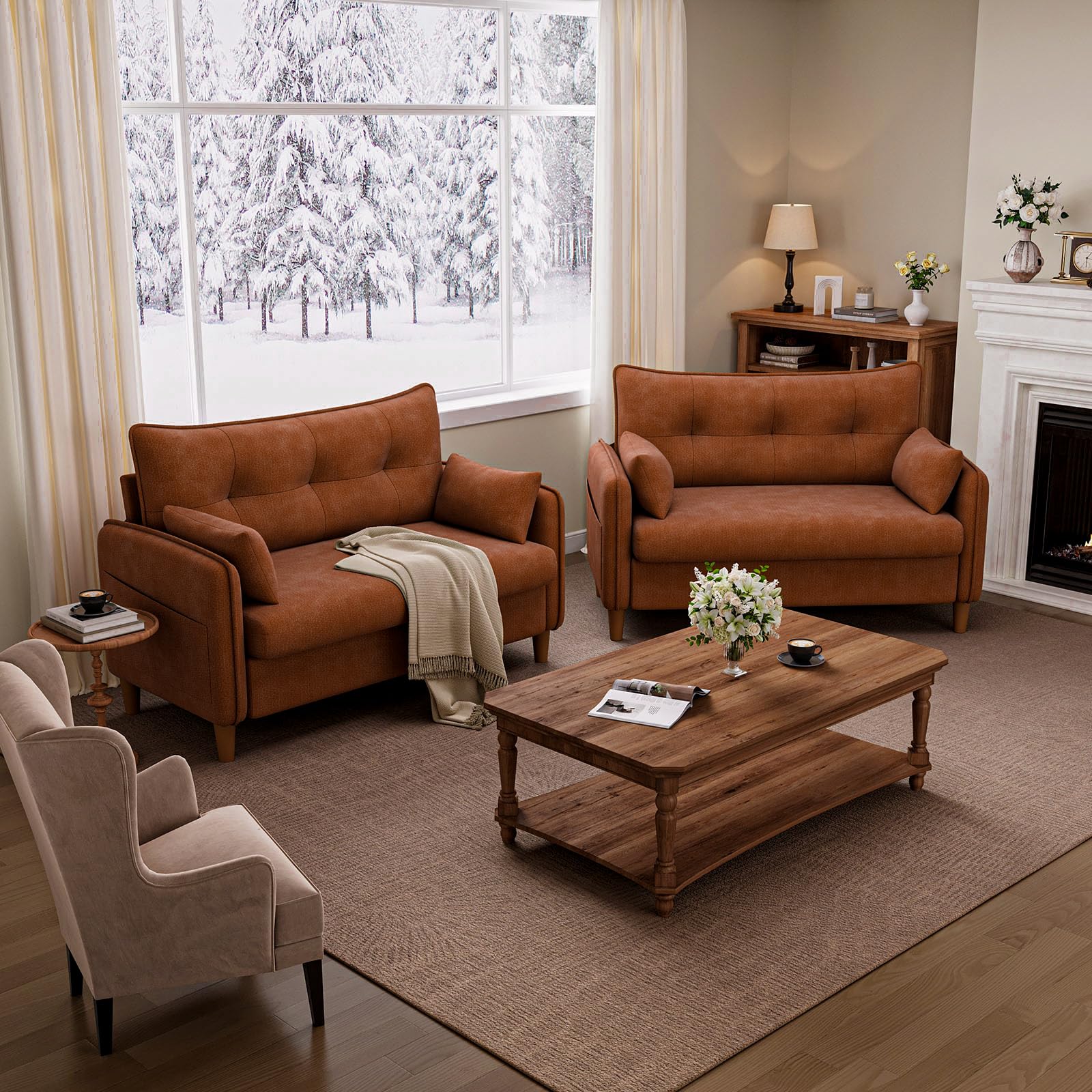 TROMIRY 50" Mini Loveseat Couch for Small Space Tufted Love Seat Sofa for Bedroom and Apartment | Small Couches Brown