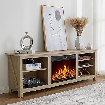 70" Fireplace TV Stand with 23" Electric Fireplace & 3 Shelves