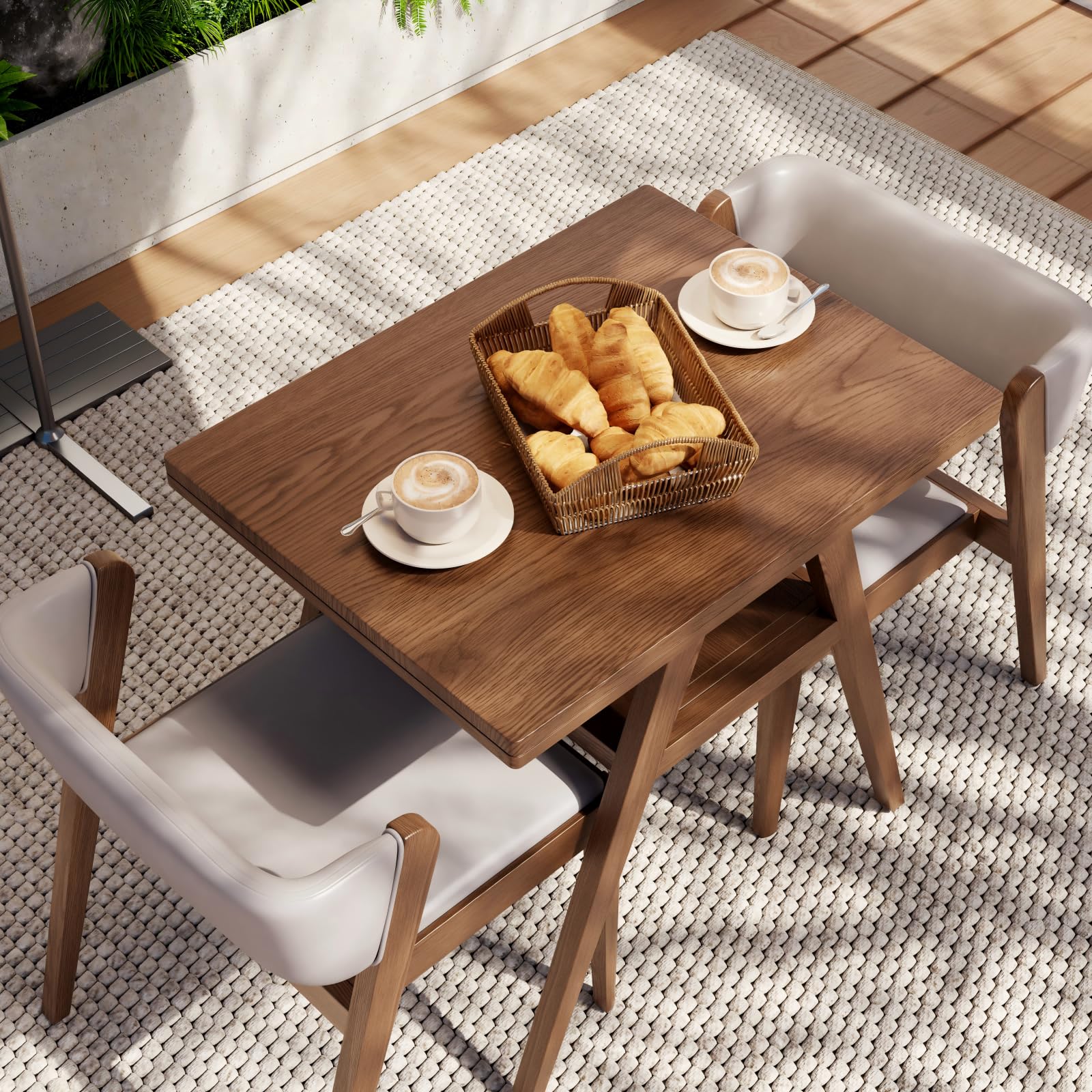 Solid Wood Outdoor Dining Table Set with Upholstered Chairs, 3-Piece