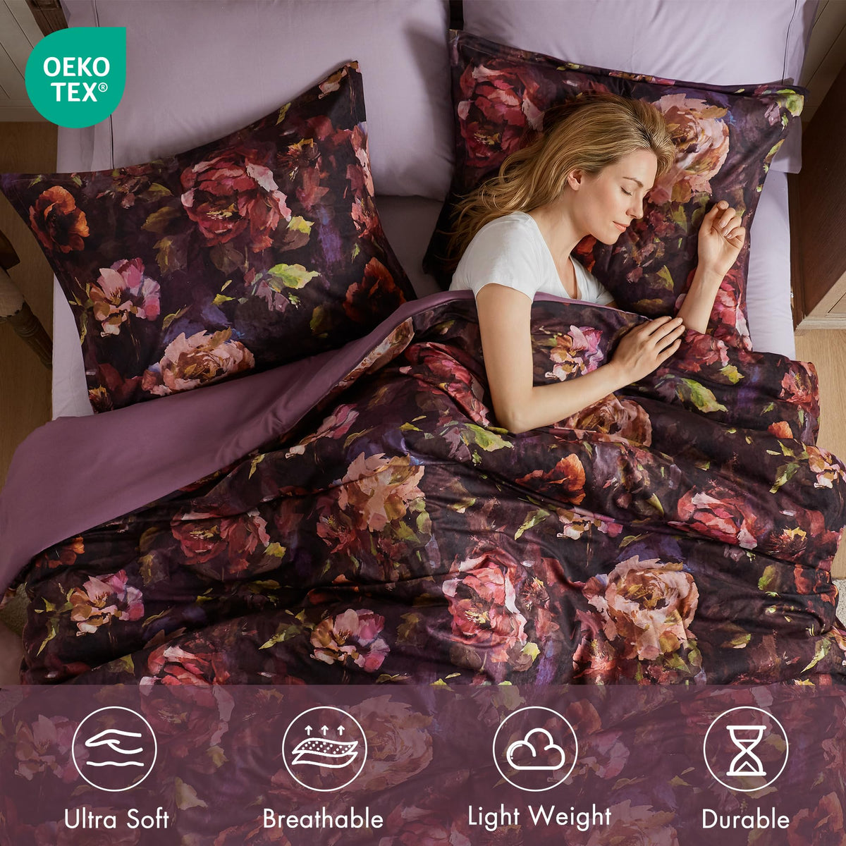 Purple Floral Velvet Queen Comforter Set
