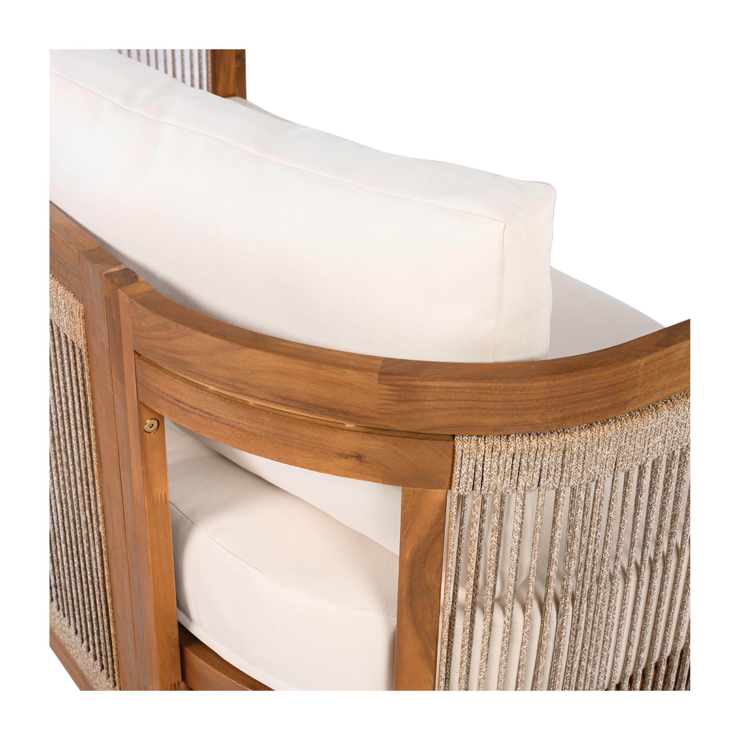 4-Piece Outdoor Conversation Set – Acacia Wood & Woven Rope