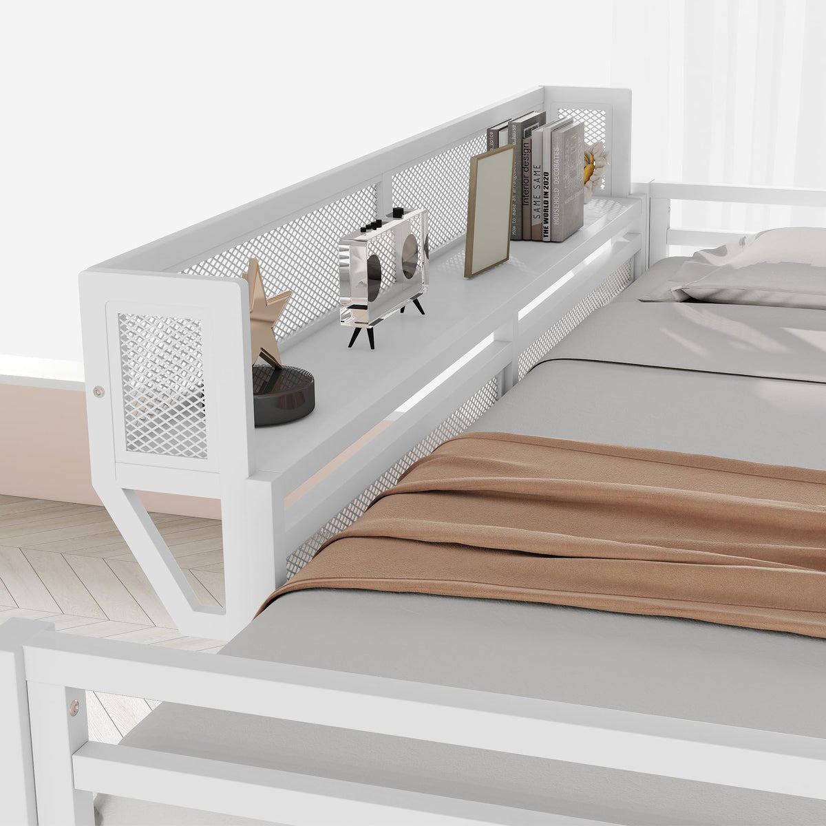 Queen Metal Loft Bed with Storage