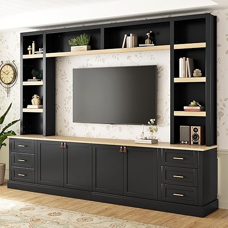 102.3" Farmhouse Entertainment Center with 6 Drawers & Adjustable Shelves