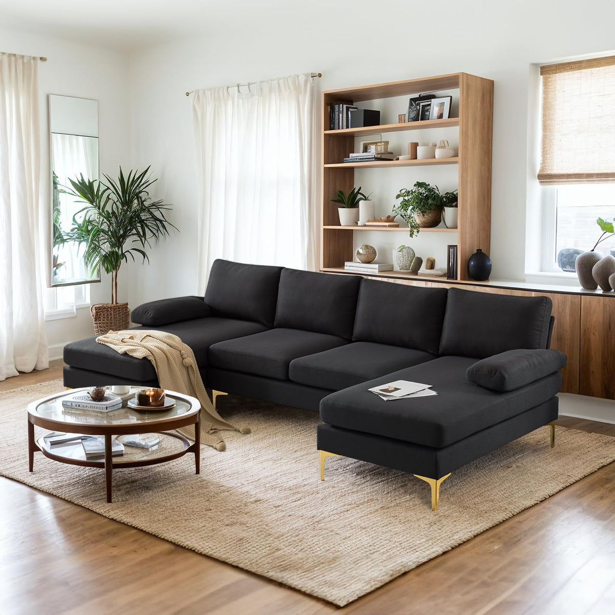 U-Shaped Linen Sectional Sofa