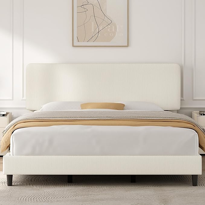 Upholstered Platform Bed Frame with Adjustable Headboard