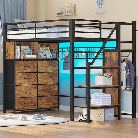 Twin Size Loft Bed with Storage Stairs & Drawers