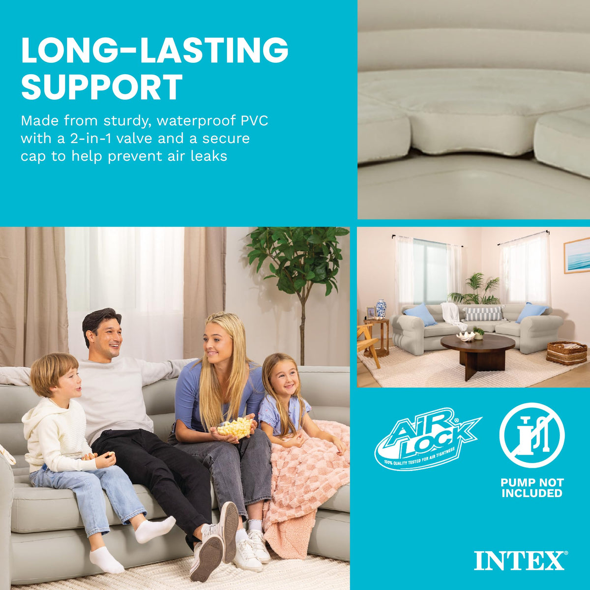 Intex Inflatable Corner Sofa, L-Shaped Couch Family Lounge
