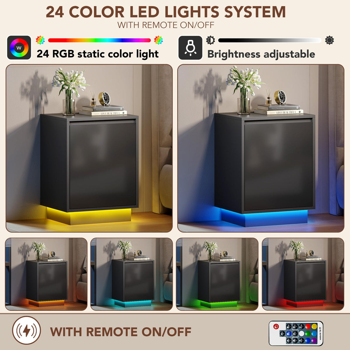 Black LED Nightstands Set of 2