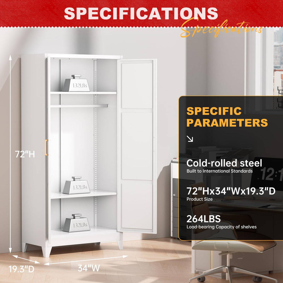 White Metal Wardrobe Cabinet