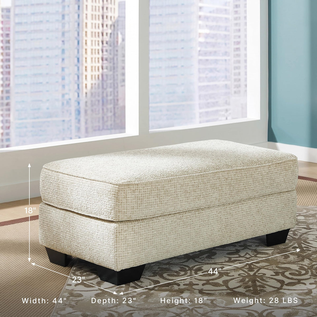 Beige Chenille Ottoman
