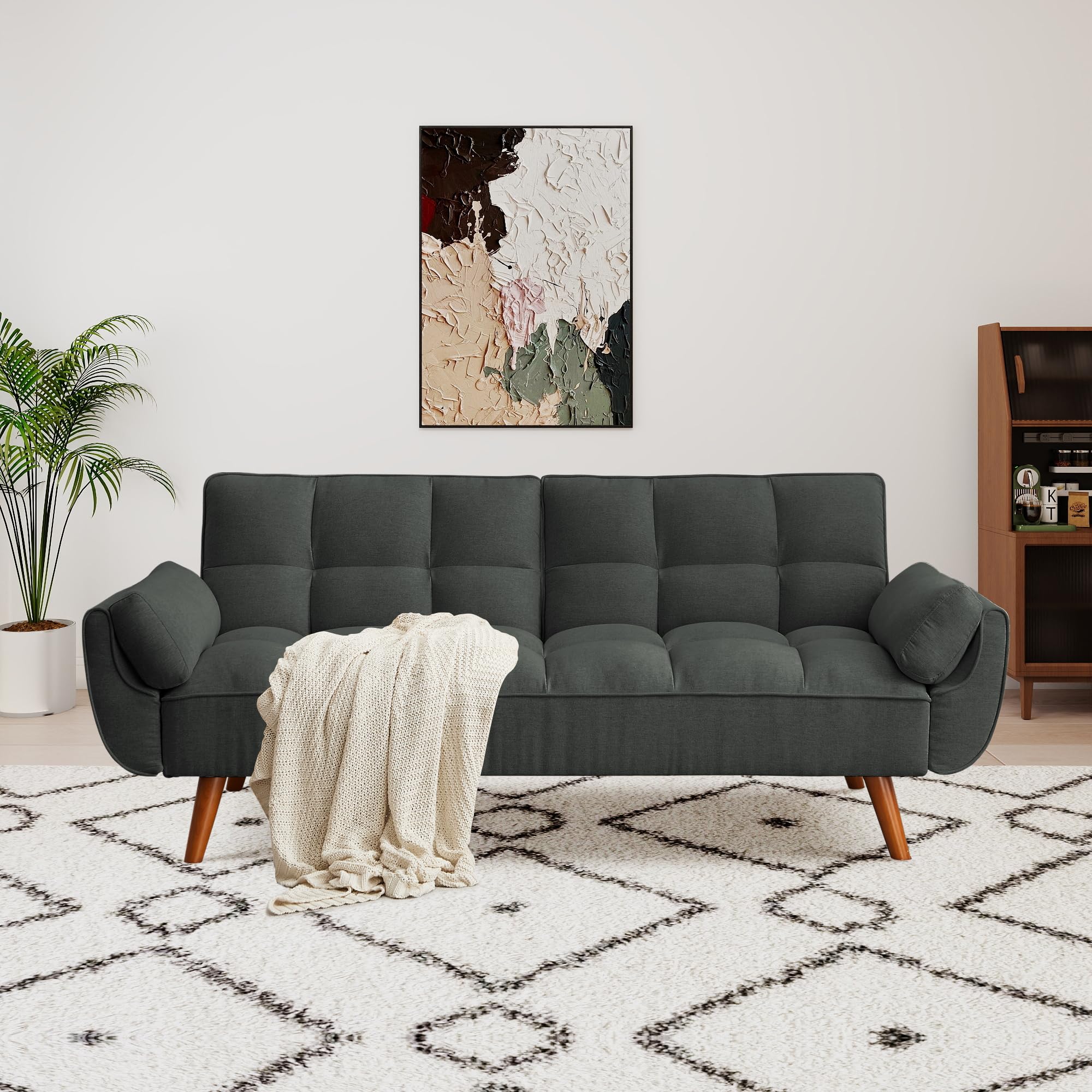 Gleariae 75" Convertible Futon Sofa Bed, Sleeper Couch Bed with Adjustable Backrest, Small Couches for Small Spaces, Living Room, Bedroom and Office (Dark Gray)