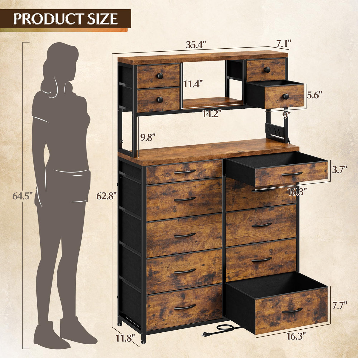 14-Drawer Fabric Dresser with LED Lights