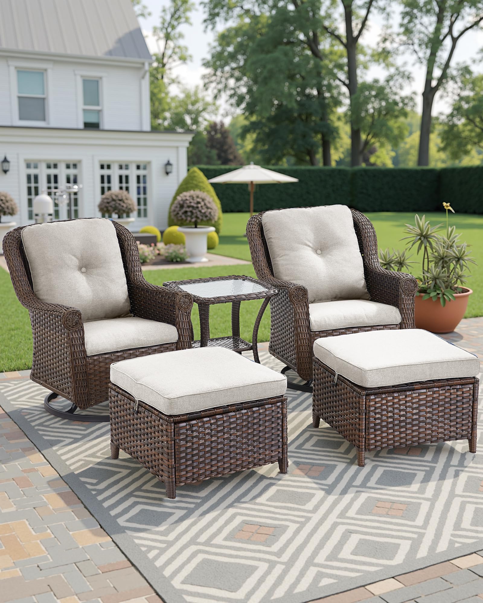 Outdoor Wicker Ottoman Set, 2-Piece