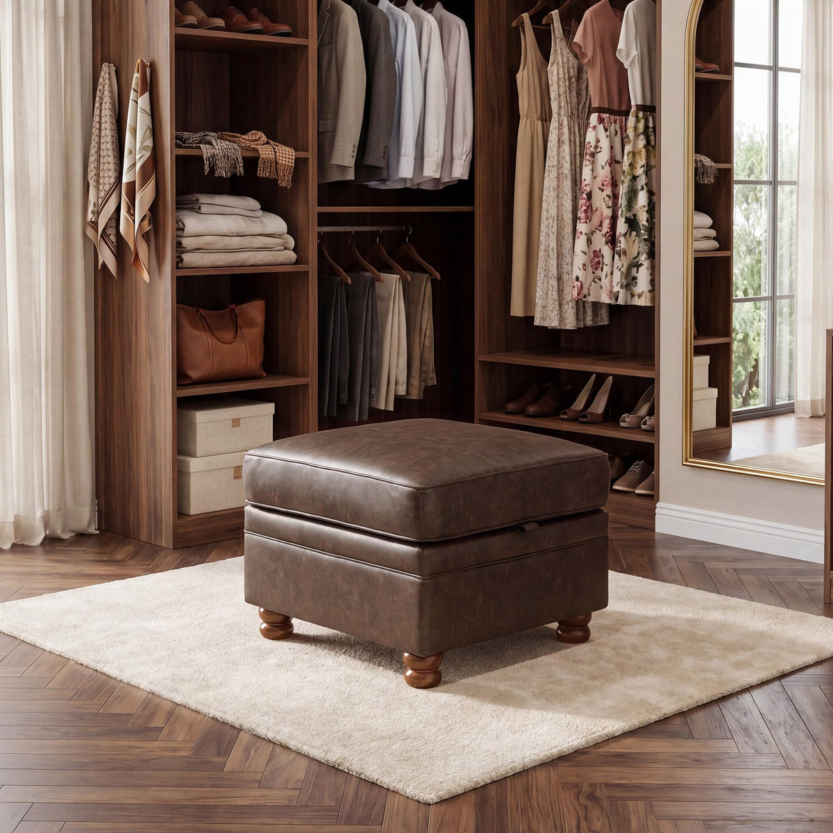 Square Faux Leather Storage Ottoman