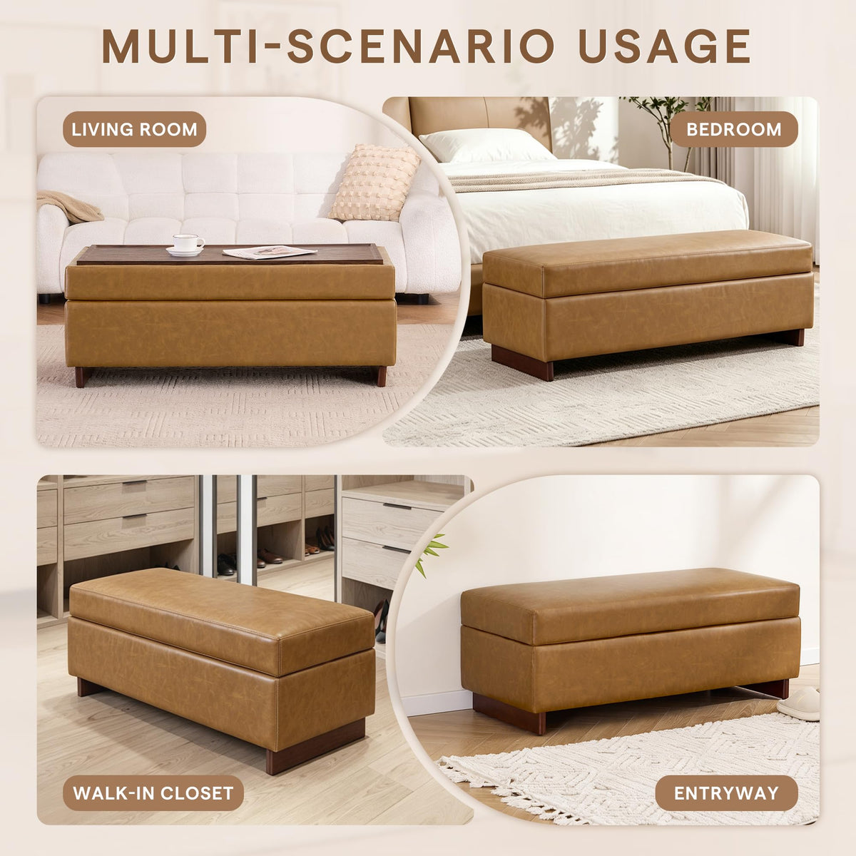 Immulize Storage Ottoman, End of Bed Bench, 46 Inches Ottoman Coffee Table