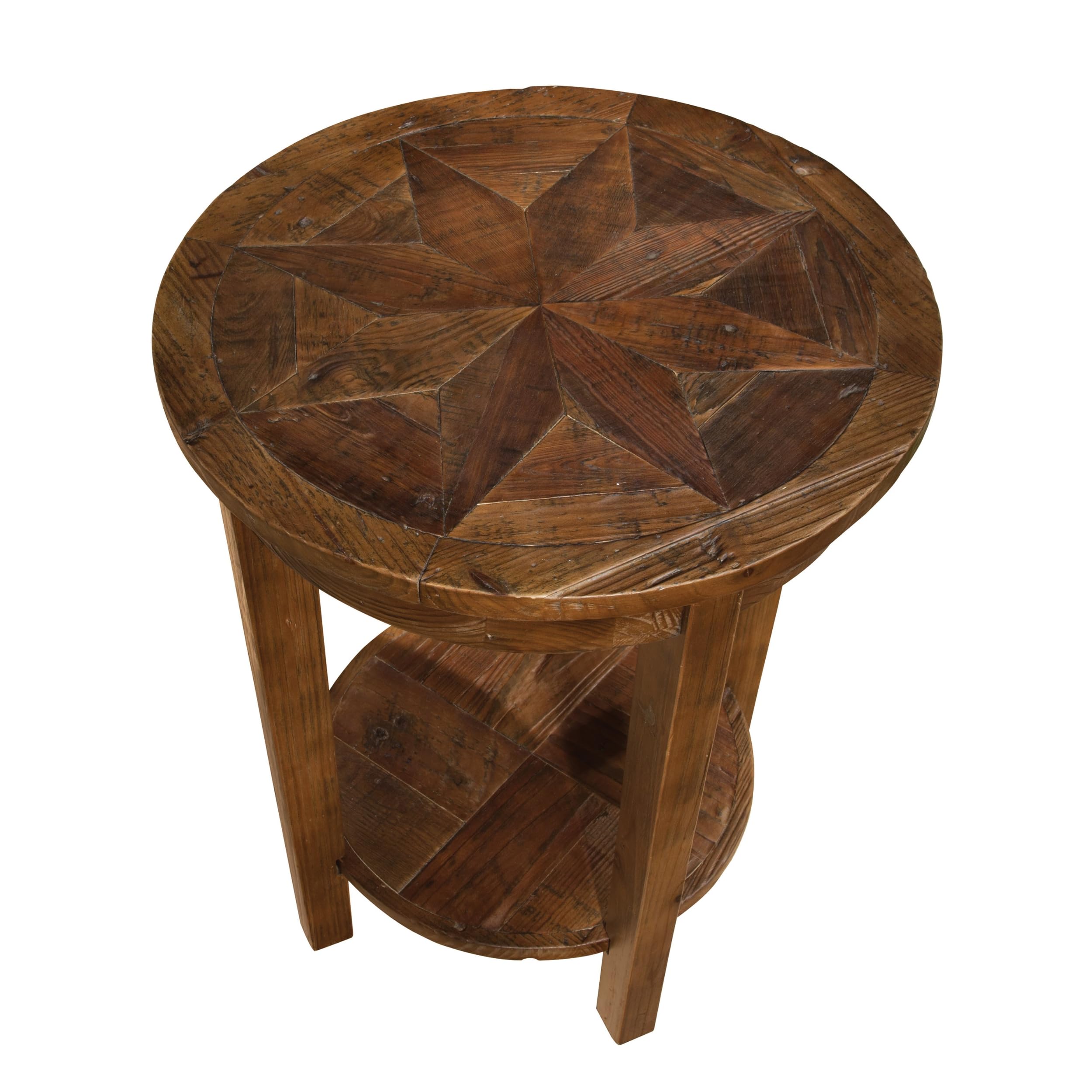 Alaterre Furniture Revive 20 Inch Round End Table with Bottom Shelf for Storage, and Unique Wood Characters - Modern Rustic Living Room Furniture