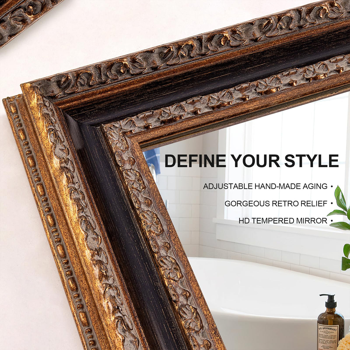 Autdot Large Decorative Mirror for Living Room, 53.5" X 30", Vintage Ornate Carvings Wood Frame, Big Vanity Rectangular Mirror for Bedroom, Dining Room, Fireplace and Bathroom