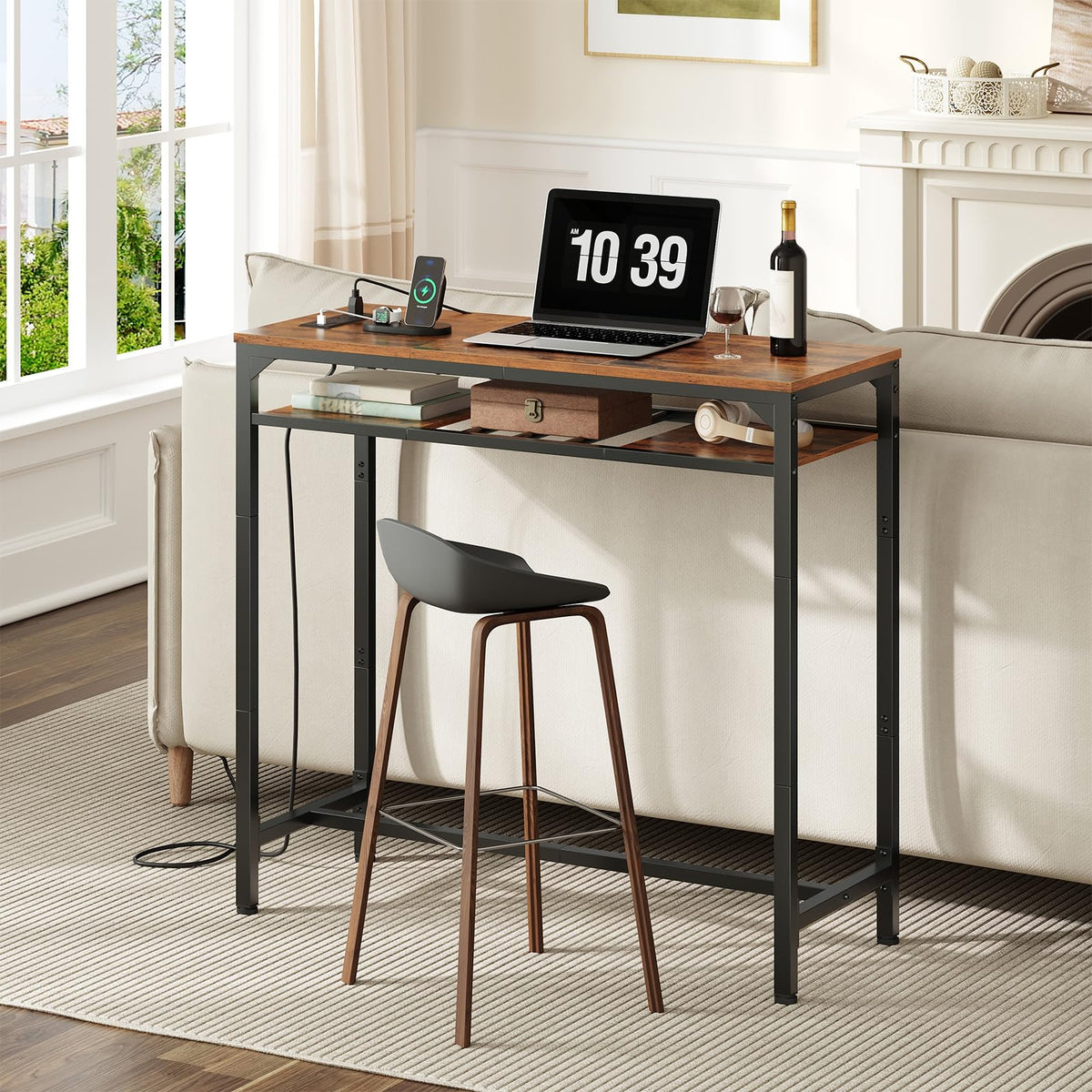 2-Tier Bar Table with Charging Station