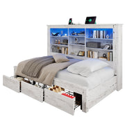 Twin Storage Daybed with Bookcase Headboard, USB Charging & RGB LED Lights