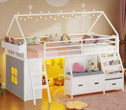 Kids Low Loft Bed Twin with Bookshelf, Reading Nook & LED Lights