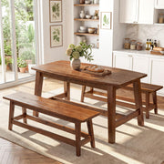 Tribesigns 55-Inch Farmhouse Solid Wood Dining Table Set with 2 Benches