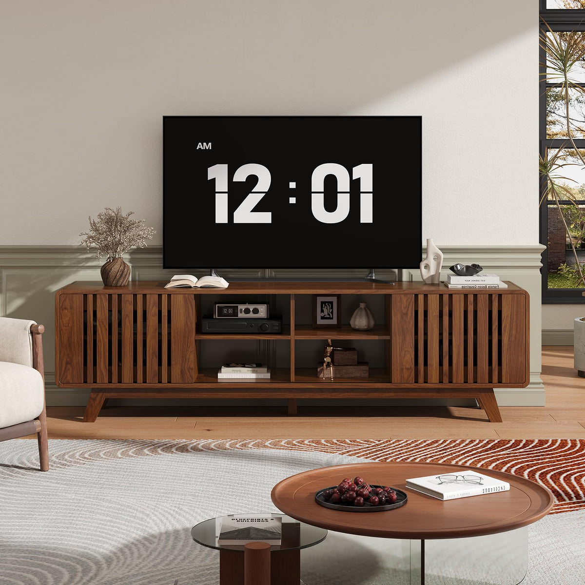 ONBRILL 70" TV Stand for TV Up to 85", Mid-Century Modern Television Stand