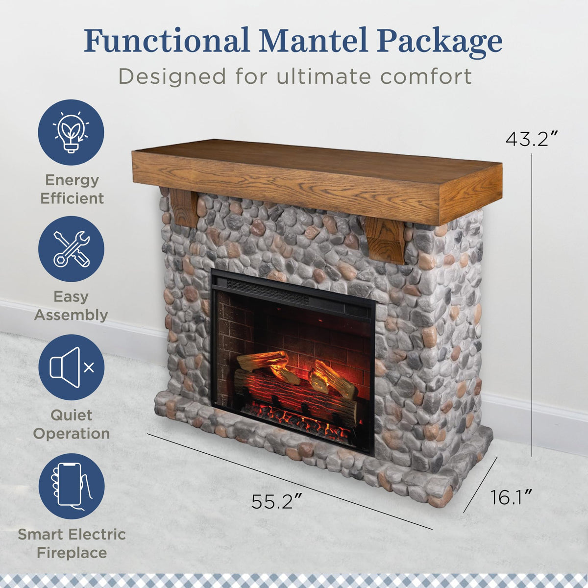 Smart Electric Fireplace with Mantel