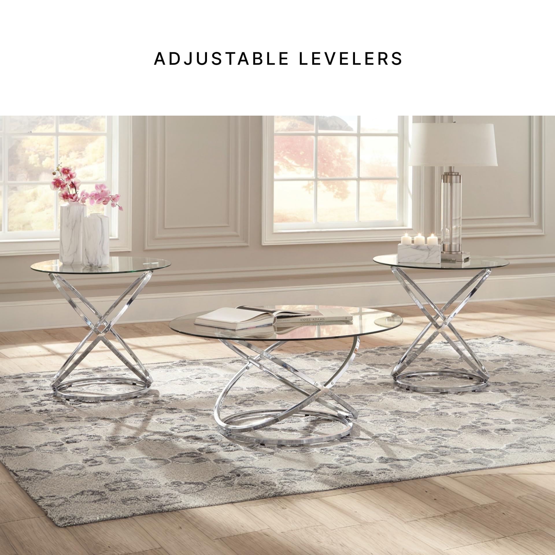 Round Coffee Table Set of 3 – Chrome & Tempered Glass