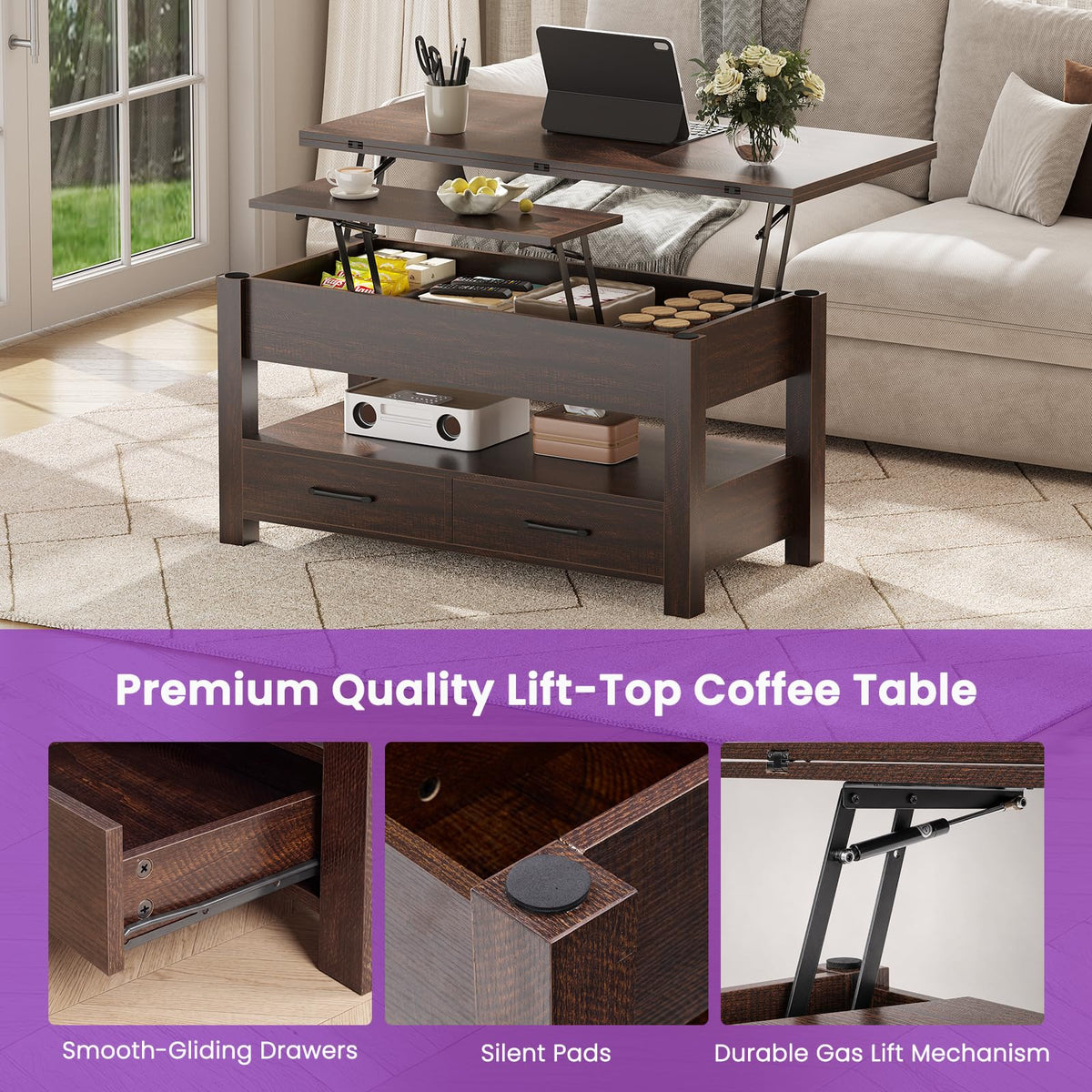 Convertible Lift-Top Coffee Table