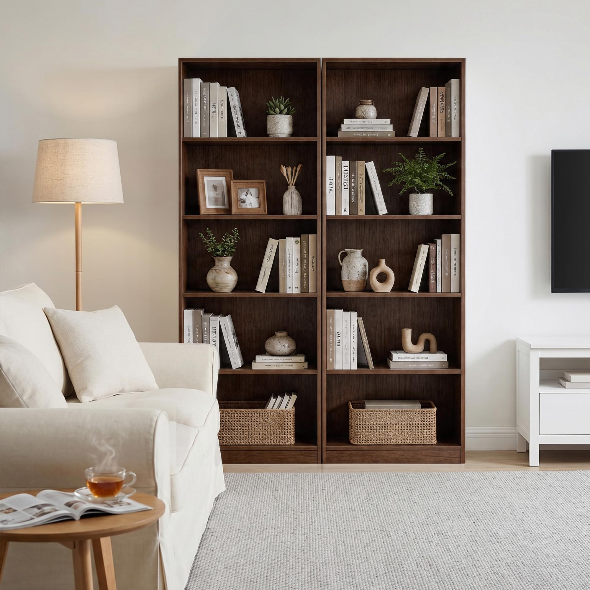 Nestwise 5 Tier Bookshelf, 71" Tall Bookcase Floor Standing, Large Wood Bookshelf with Anti-Tipping Device & Base, 5 Shelf Open Display Book Shelf for Living Room, Bedroom, Dining Room, Home Office