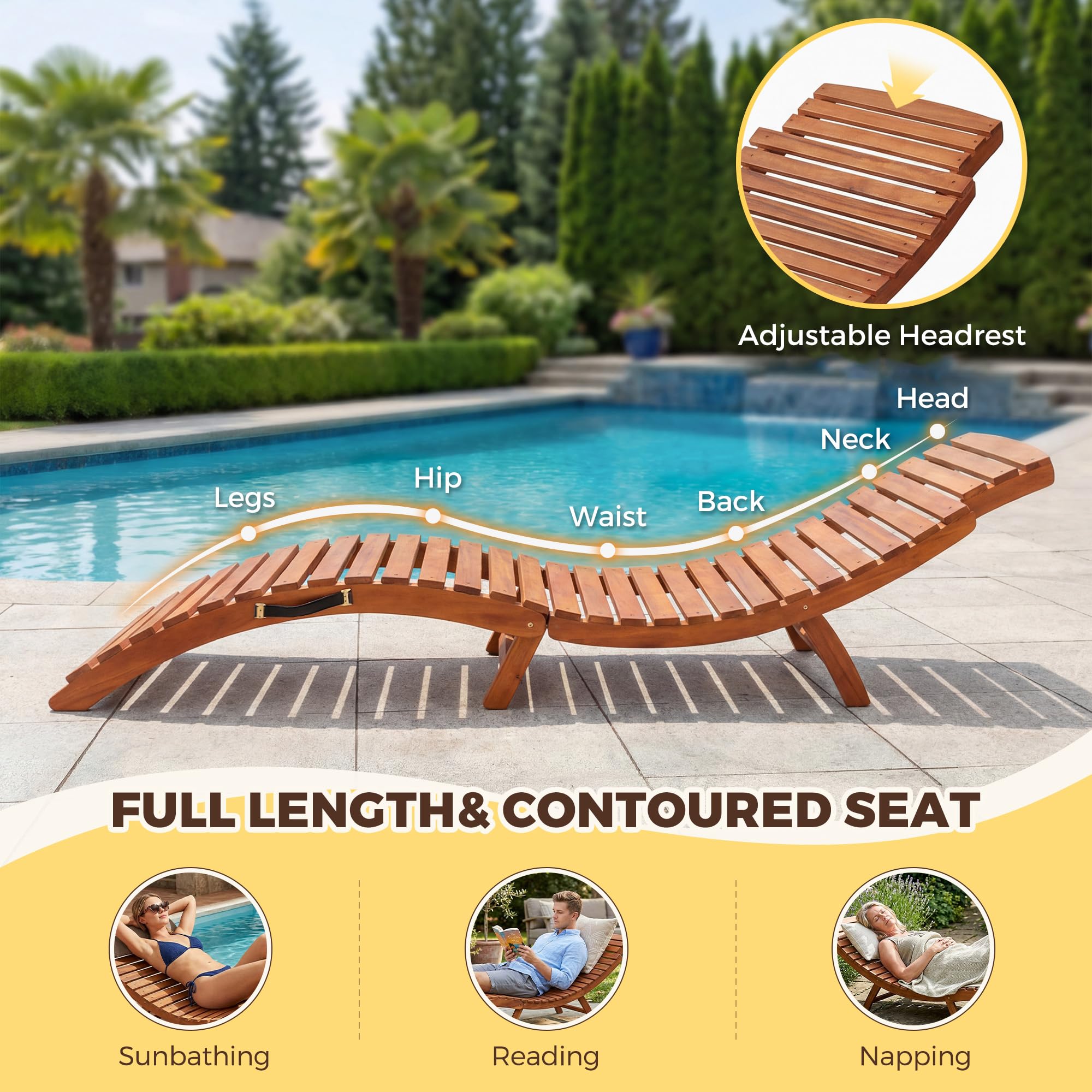 Acacia Wood Folding Chaise Lounge Chair (Set of 2)
