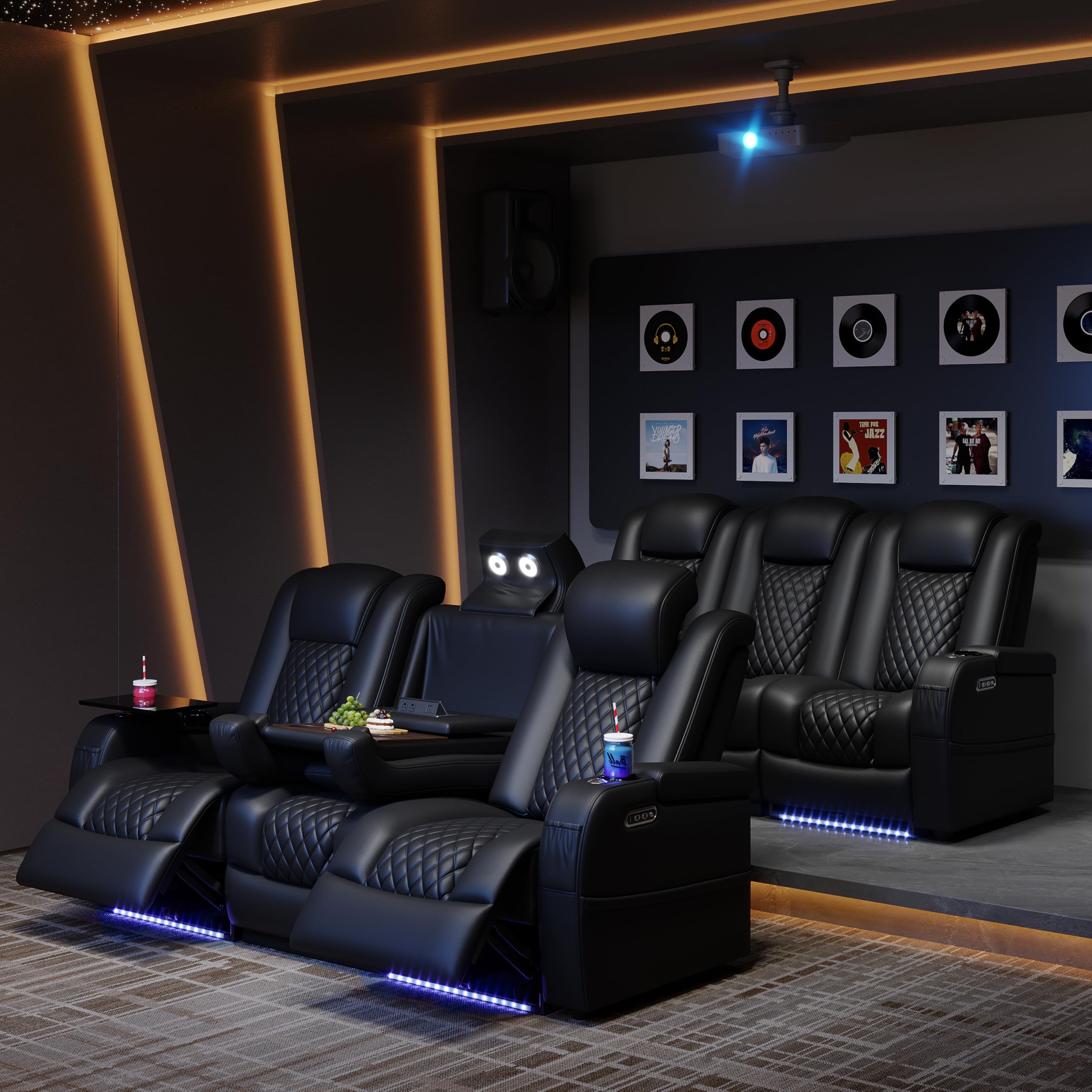 Home Theater Power Recliner Seating with LED Lighting