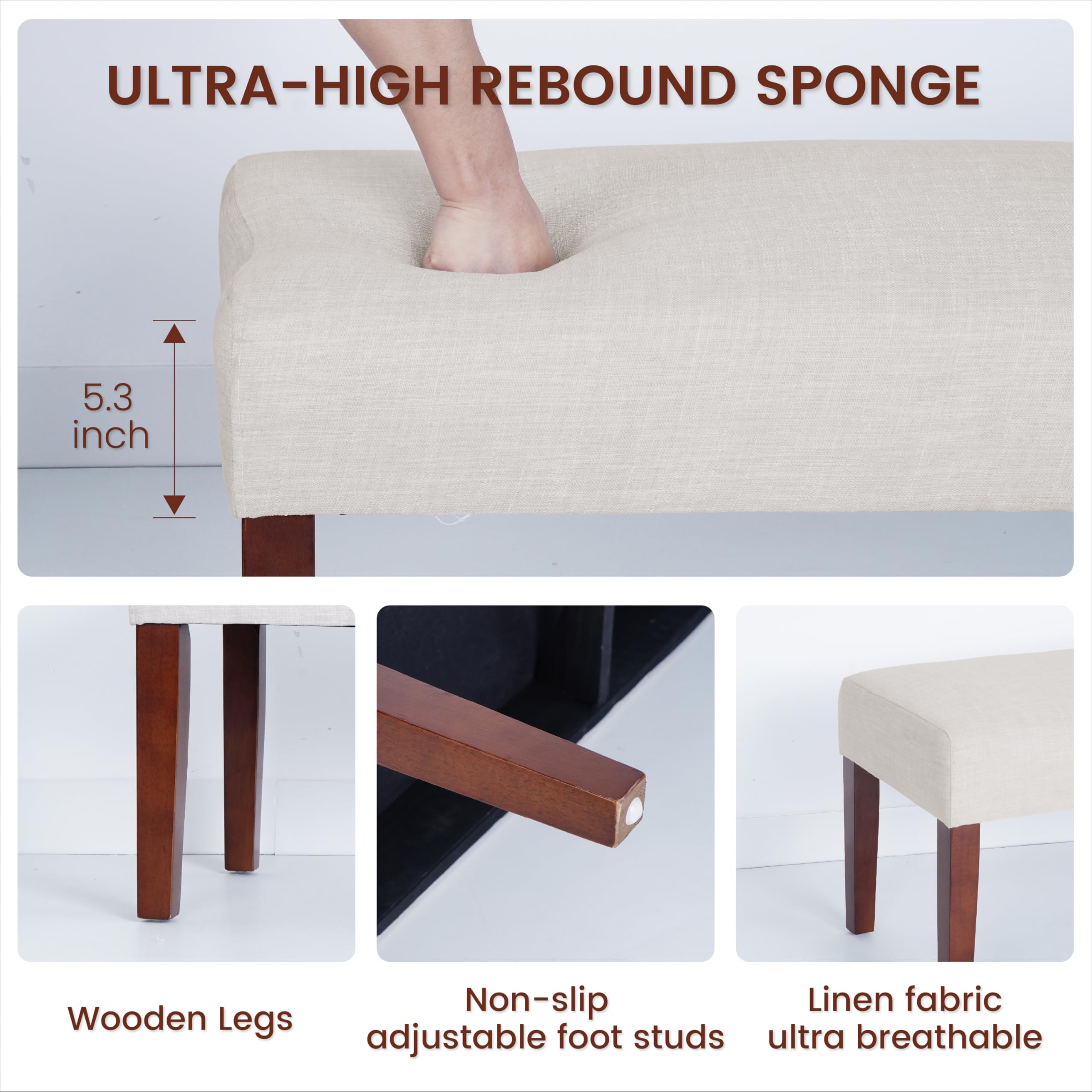 Upholstered Bedroom & Entryway Bench with Wood Legs