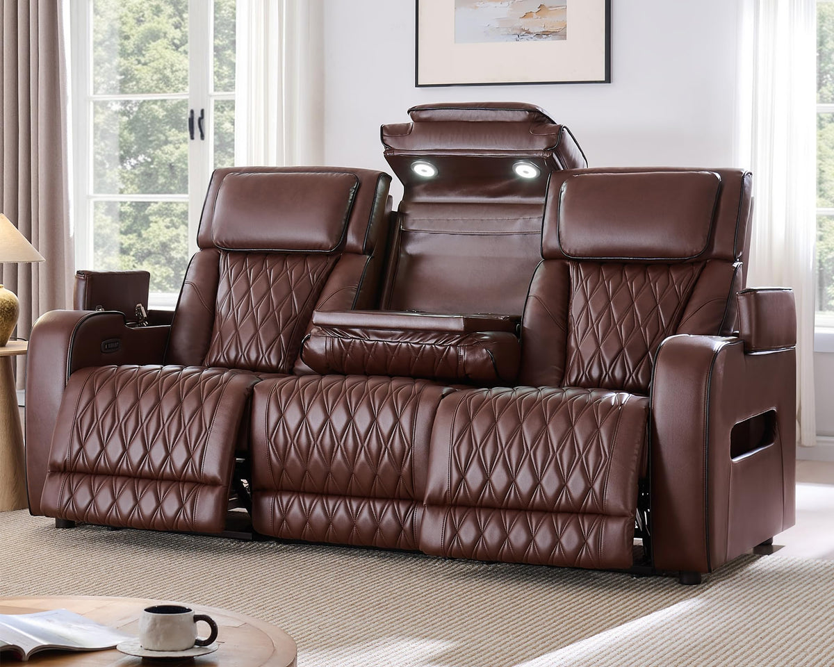 FORTEVA Recliner Sofa with Zero Gravity, Home Theater Seating, Dark Brown