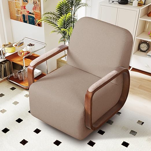Swivel Accent Chair with Solid Wood Base
