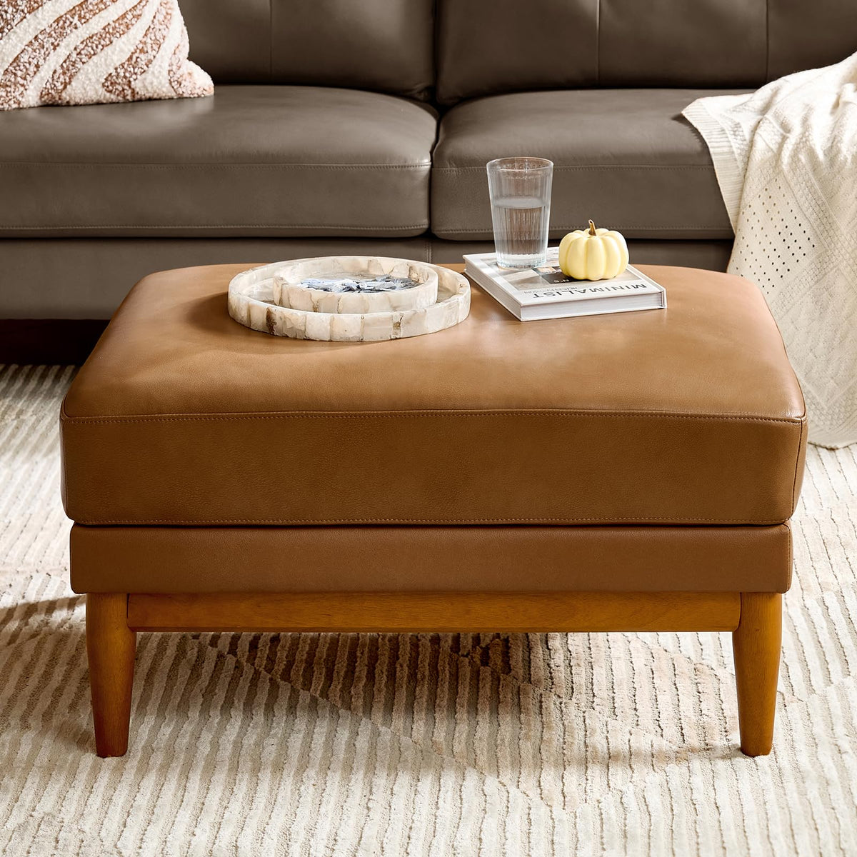 Camel Leather Ottoman