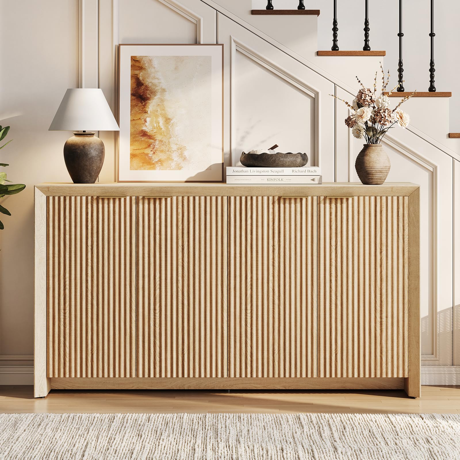 Fluted Sideboard Buffet Cabinet – Natural Oak