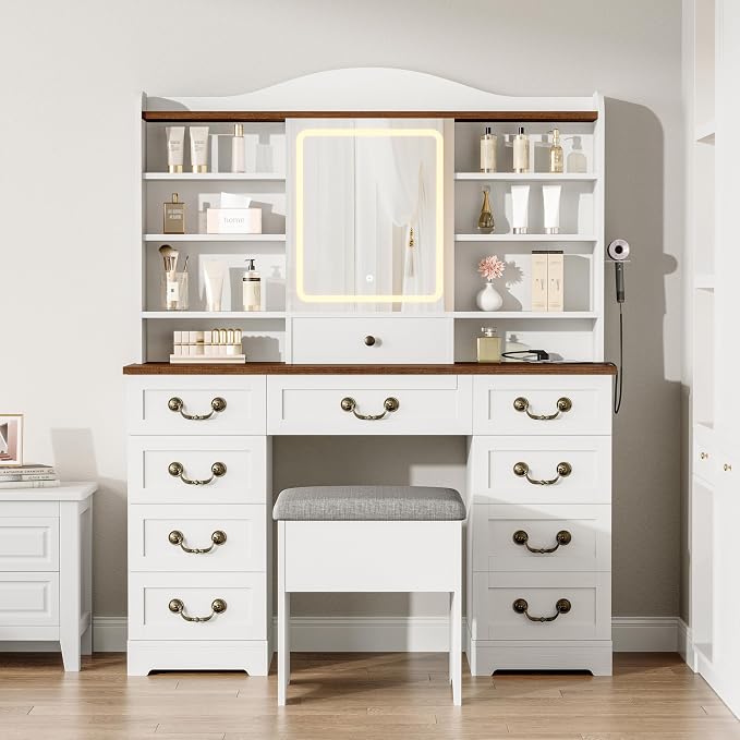 Lighted Makeup Vanity with Stool