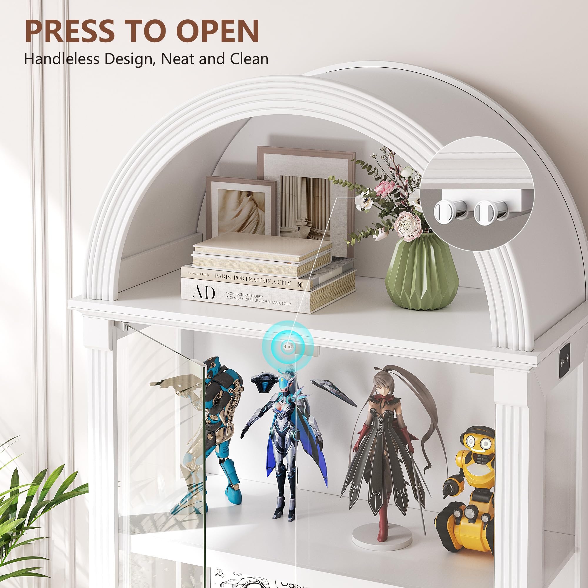 Arched Glass Display Cabinet with Motion Sensor LED Lights