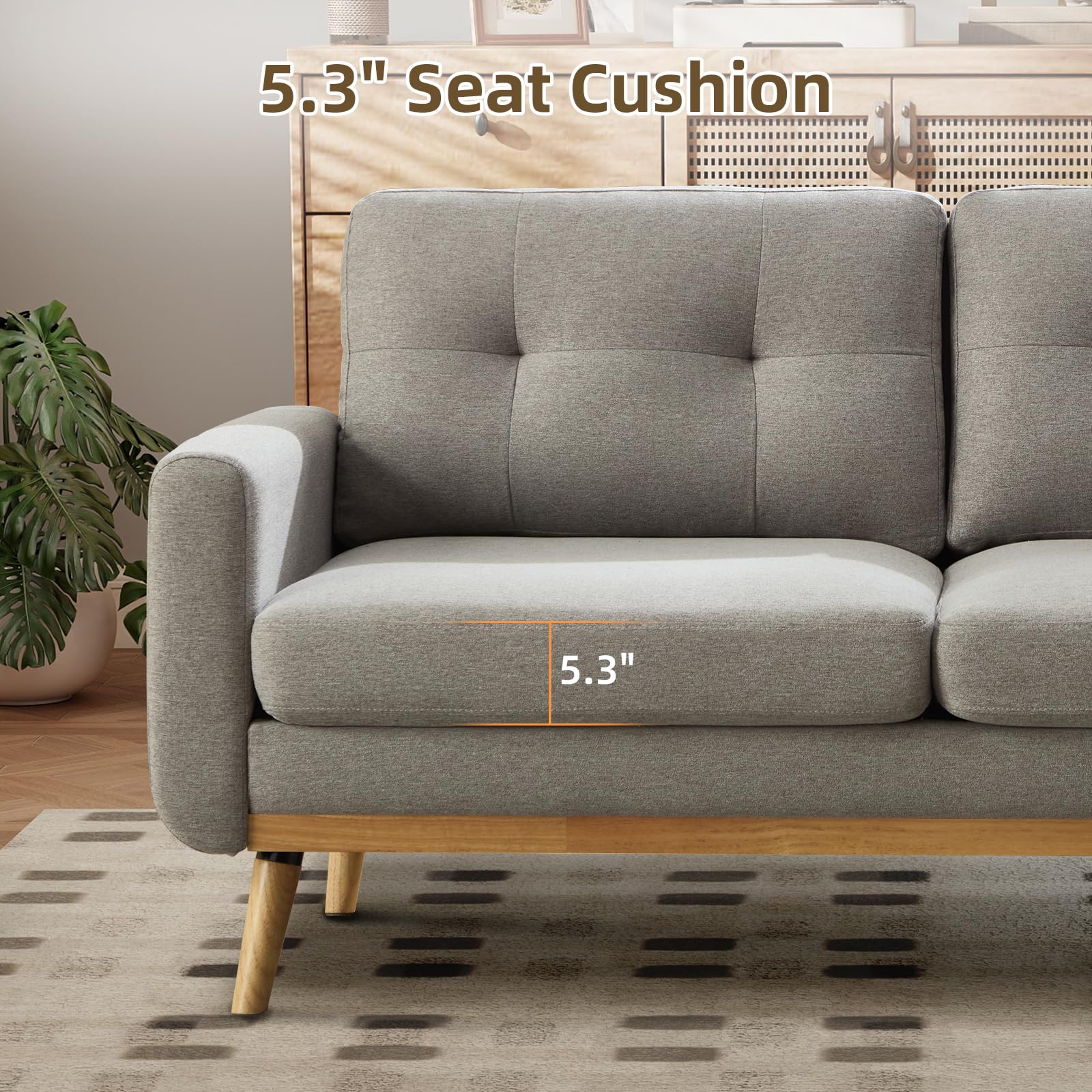 Bonzy Home 65.4" Loveseat Sofa, Small Couches for Small Spaces with 2-Seat Upholstered Cushion, Mid Century Modern Sofa for Bedroom, Living Room, Apartment, Office, Gray