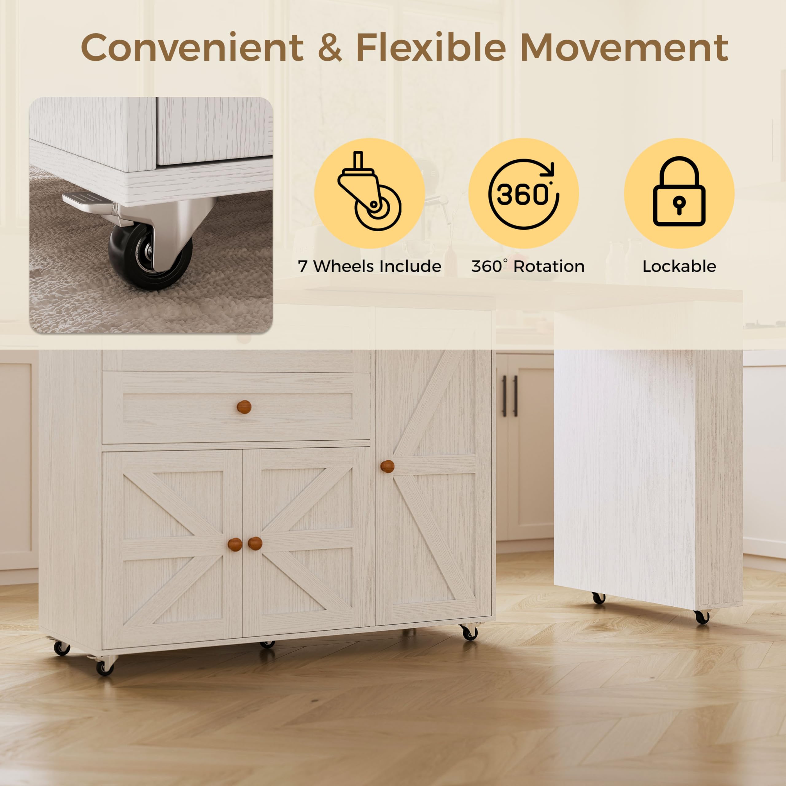 Rolling Kitchen Island Cart with Storage & Swivel Table