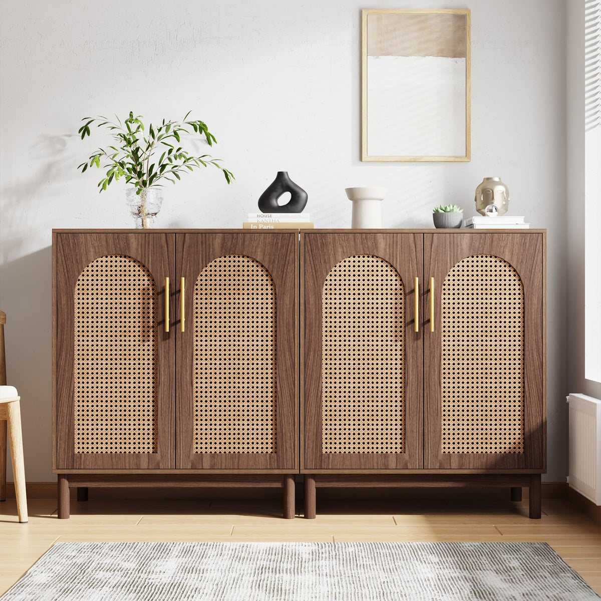 Tribesigns Set of 2 Rattan Sideboard, 59” Buffet Cabinet with Storage