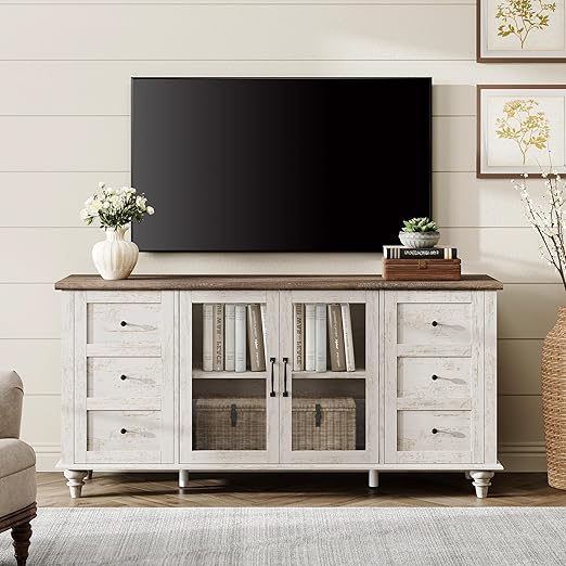 58" Farmhouse TV Stand with Glass Barn Doors