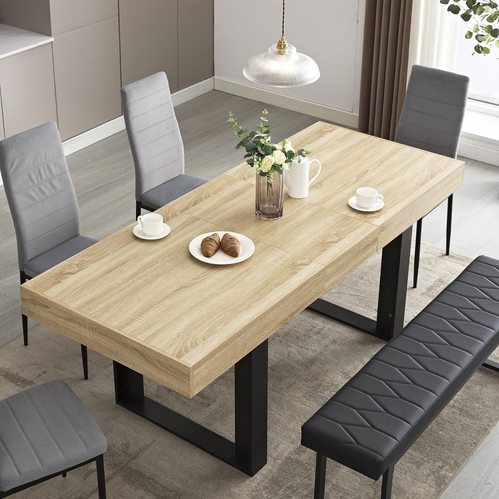 Extendable Dining Table 63"-79", Seats 6-10