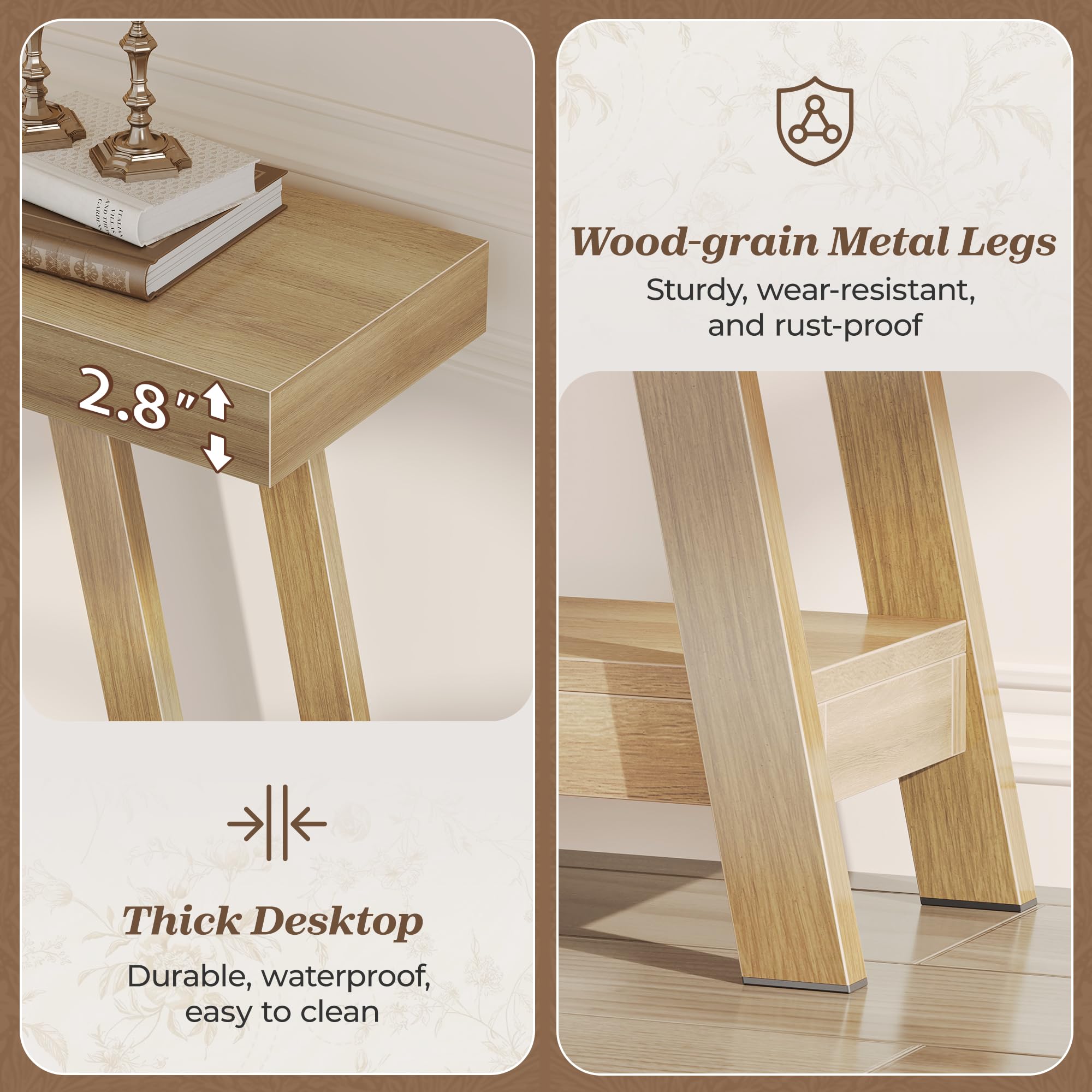 Huuger Console Table with Charging Station, USB-C Port, 2 Tiers Entryway Table, 53.9 Inch Sofa Table with Metal Legs, Entry Hallway Table with Thicker Desktop, Modern Behind Couch Table, Natural