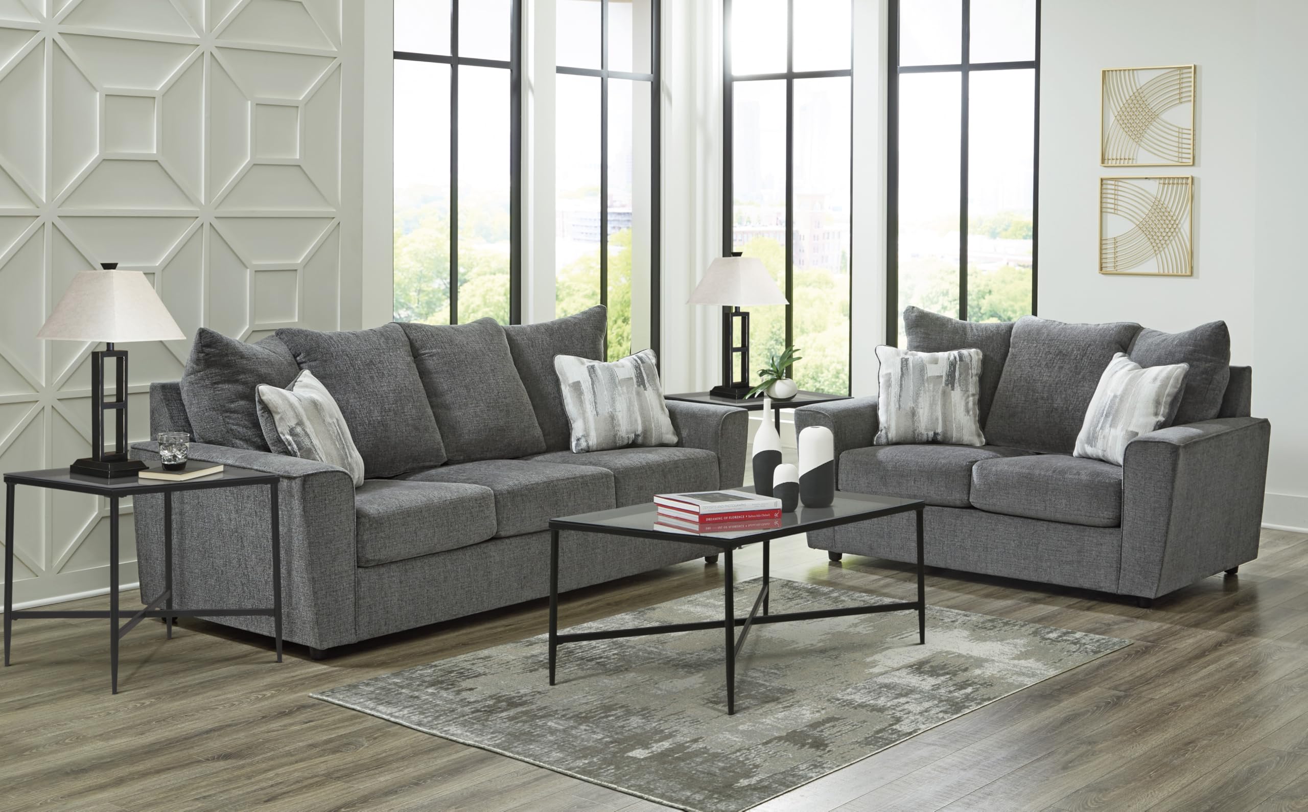 Dark Gray Flared Arm Chenille Sofa
